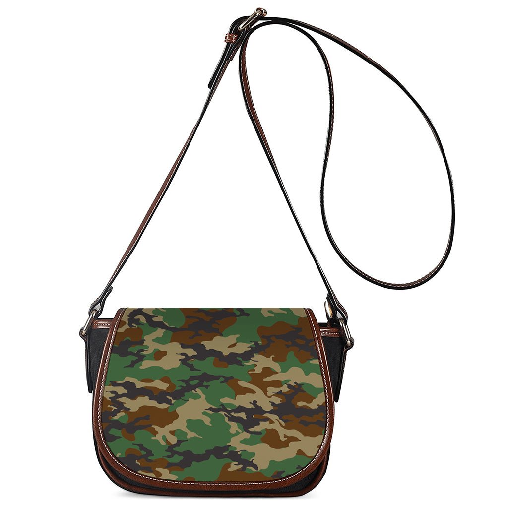 Green And Brown Camouflage Print Saddle Bag