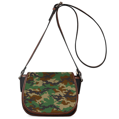 Green And Brown Camouflage Print Saddle Bag