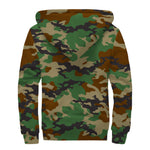 Green And Brown Camouflage Print Sherpa Lined Zip Up Hoodie