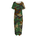 Green And Brown Camouflage Print Short Sleeve Long Nightdress