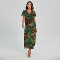 Green And Brown Camouflage Print Short Sleeve Maxi Dress