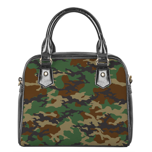 Green And Brown Camouflage Print Shoulder Handbag