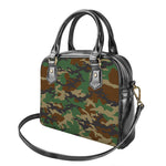 Green And Brown Camouflage Print Shoulder Handbag