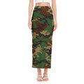 Green And Brown Camouflage Print Side Slit Maxi Skirt