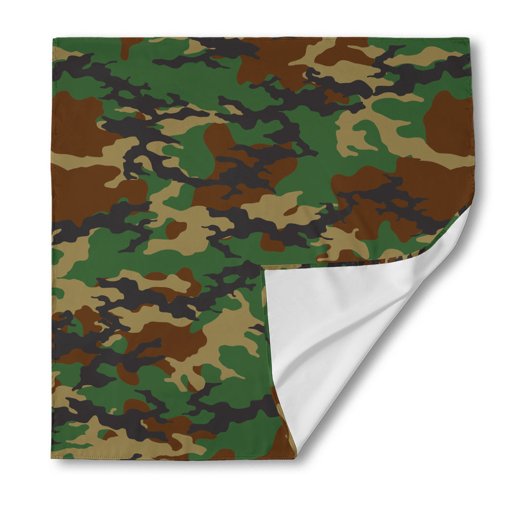 Green And Brown Camouflage Print Silk Bandana
