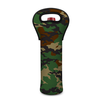 Green And Brown Camouflage Print Single Neoprene Wine Tote
