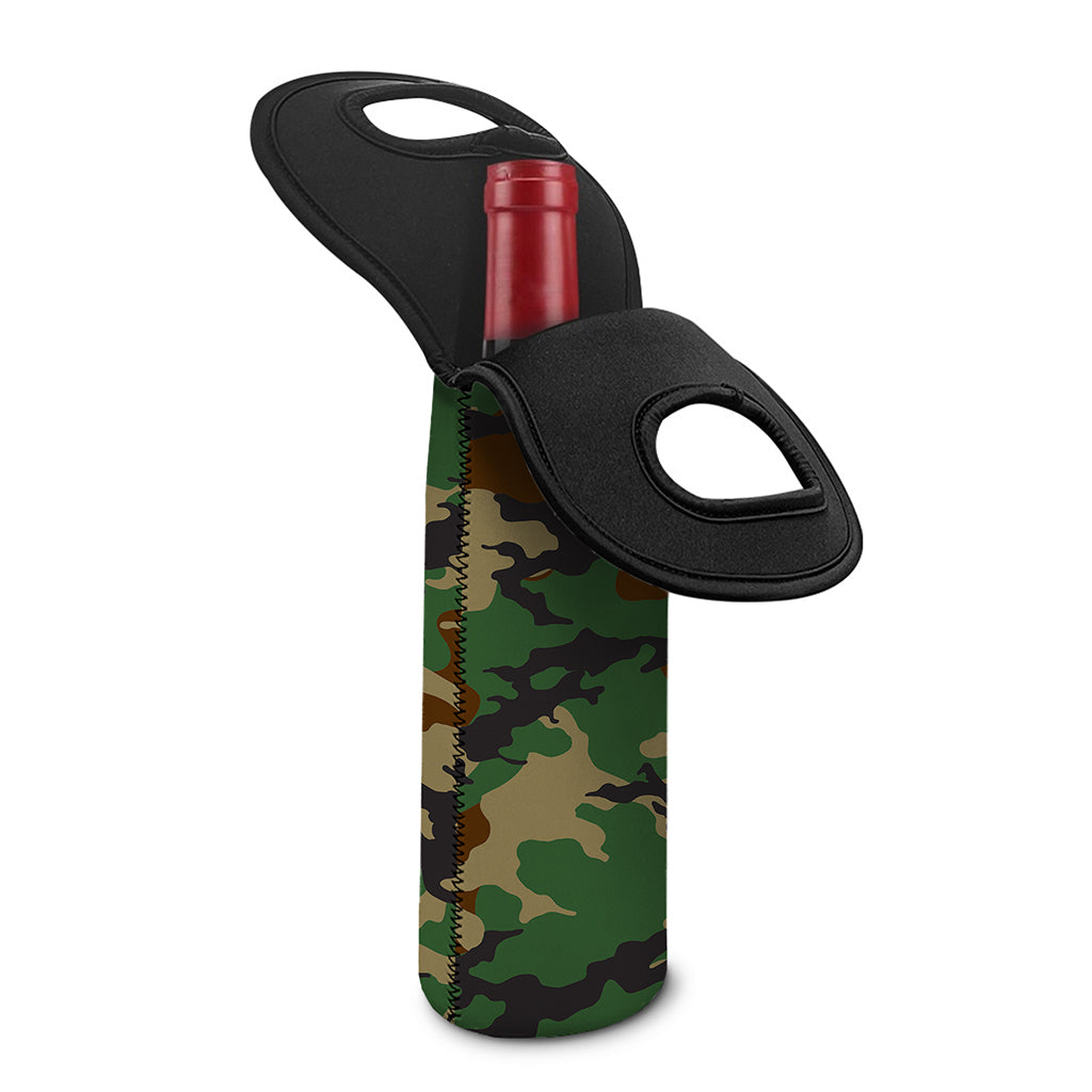 Green And Brown Camouflage Print Single Neoprene Wine Tote