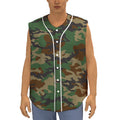 Green And Brown Camouflage Print Sleeveless Baseball Jersey