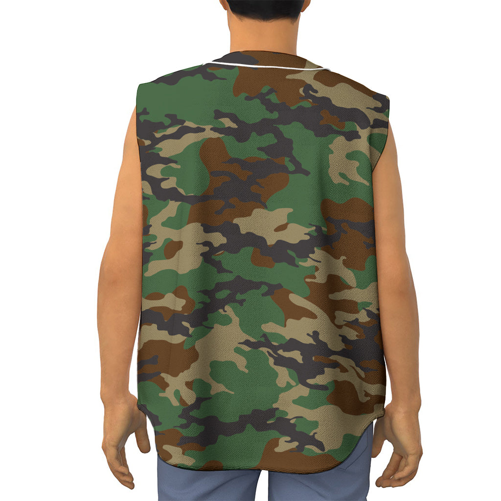 Green And Brown Camouflage Print Sleeveless Baseball Jersey