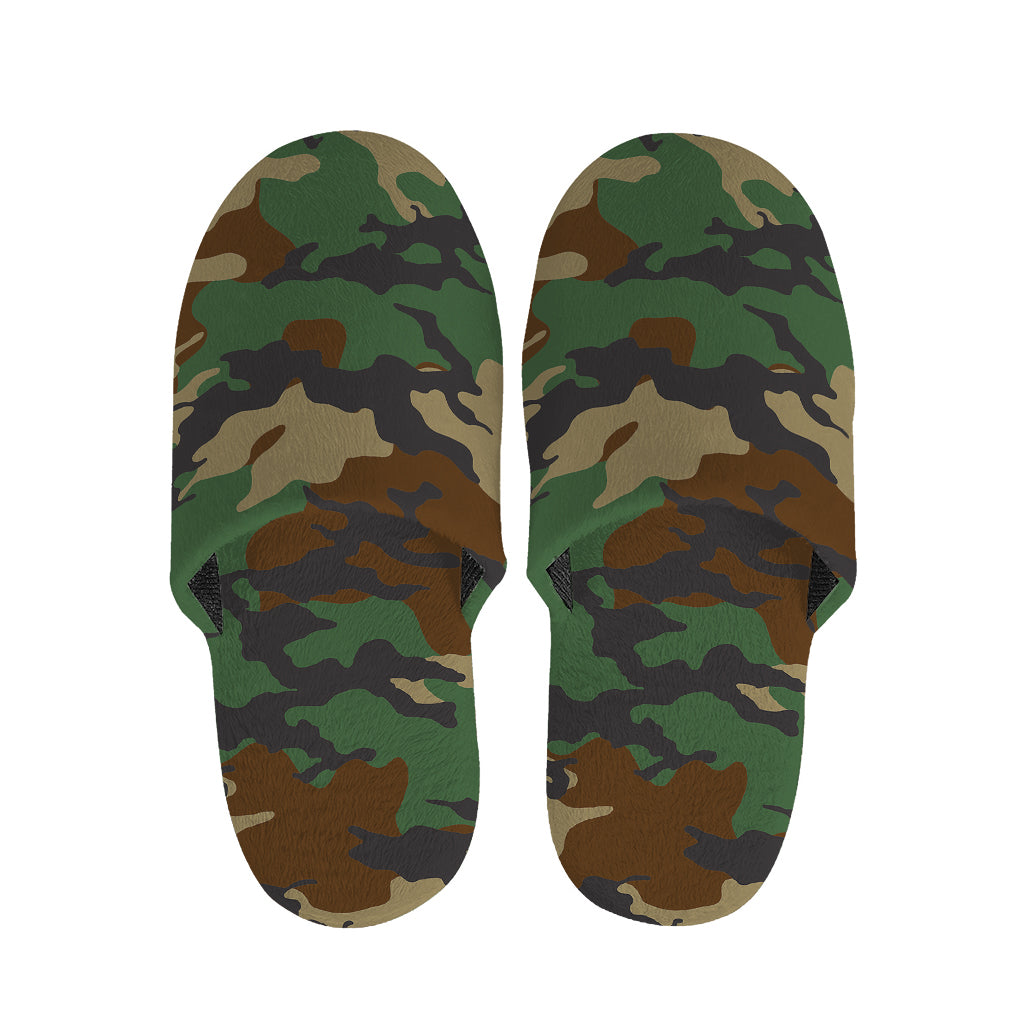 Green And Brown Camouflage Print Slippers