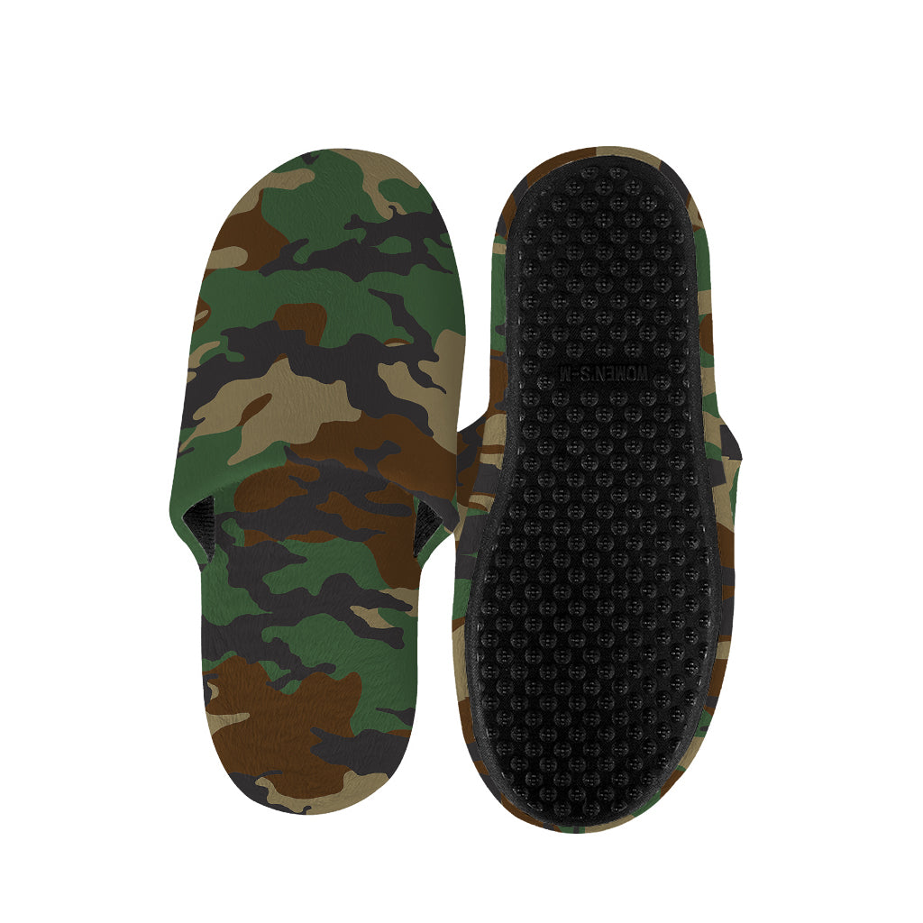 Green And Brown Camouflage Print Slippers