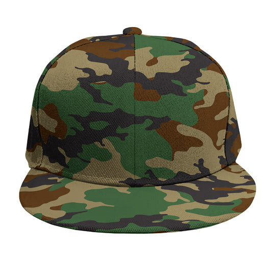 Green And Brown Camouflage Print Snapback Cap