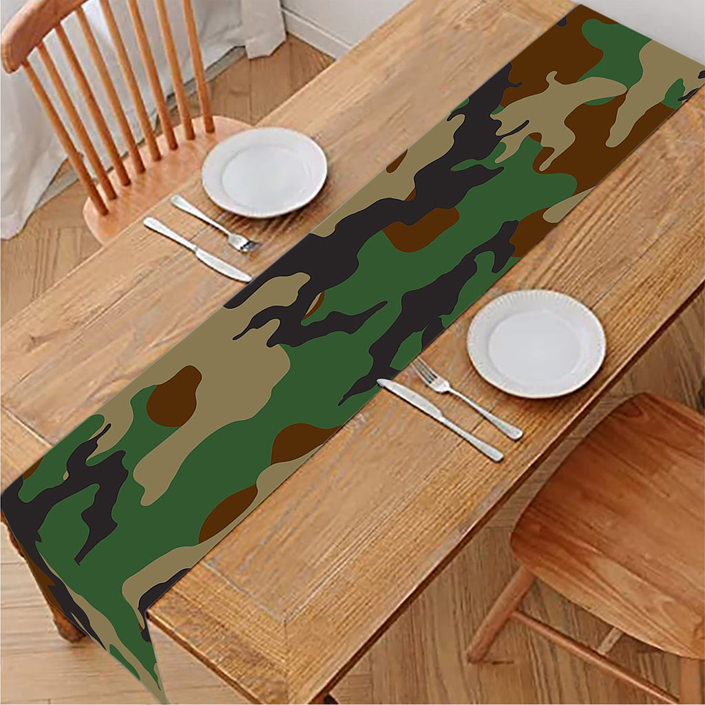 Green And Brown Camouflage Print Table Runner