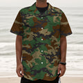 Green And Brown Camouflage Print Textured Short Sleeve Shirt