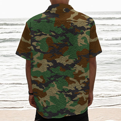 Green And Brown Camouflage Print Textured Short Sleeve Shirt