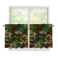 Green And Brown Camouflage Print Tier Curtains