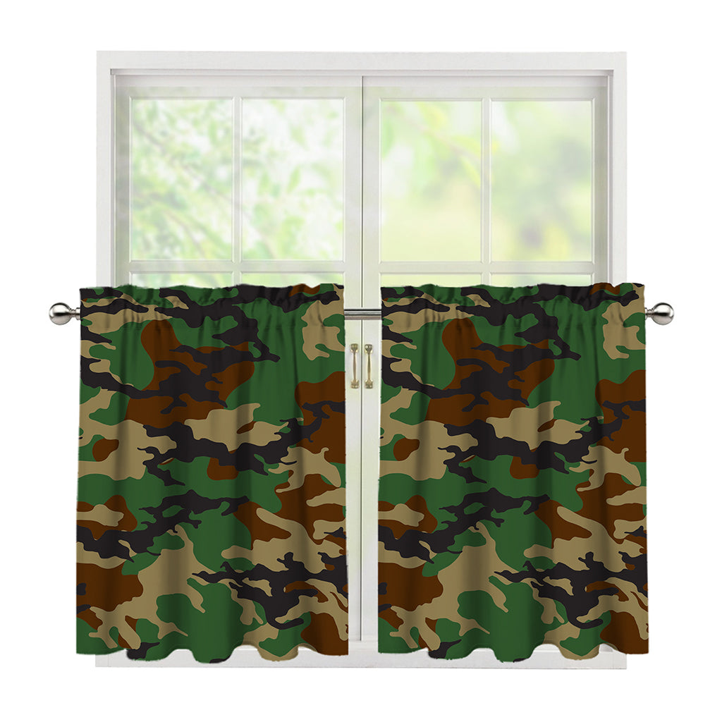 Green And Brown Camouflage Print Tier Curtains