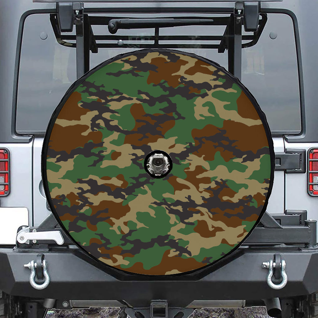 Green And Brown Camouflage Print Tire Cover With Camera Hole