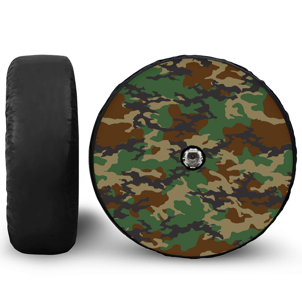 Green And Brown Camouflage Print Tire Cover With Camera Hole