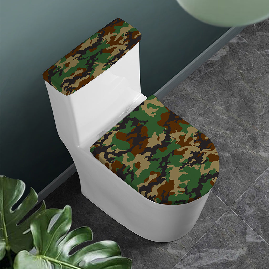 Green And Brown Camouflage Print Toilet Lid And Tank Cover Set