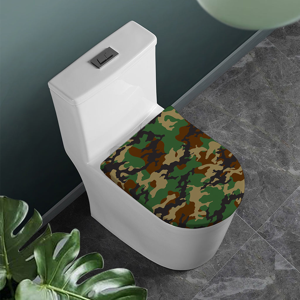 Green And Brown Camouflage Print Toilet Lid Cover