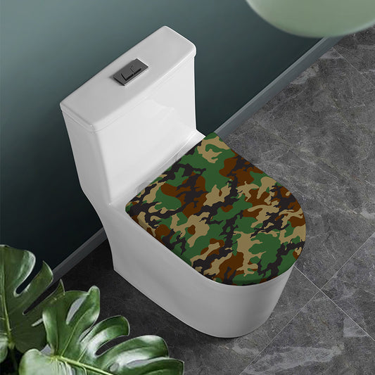 Green And Brown Camouflage Print Toilet Lid Cover