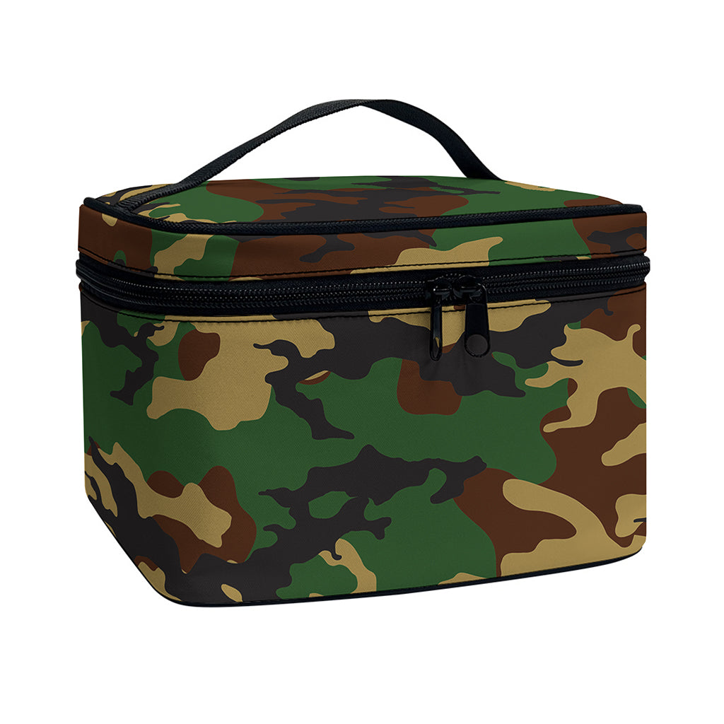 Green And Brown Camouflage Print Travel Makeup Bag