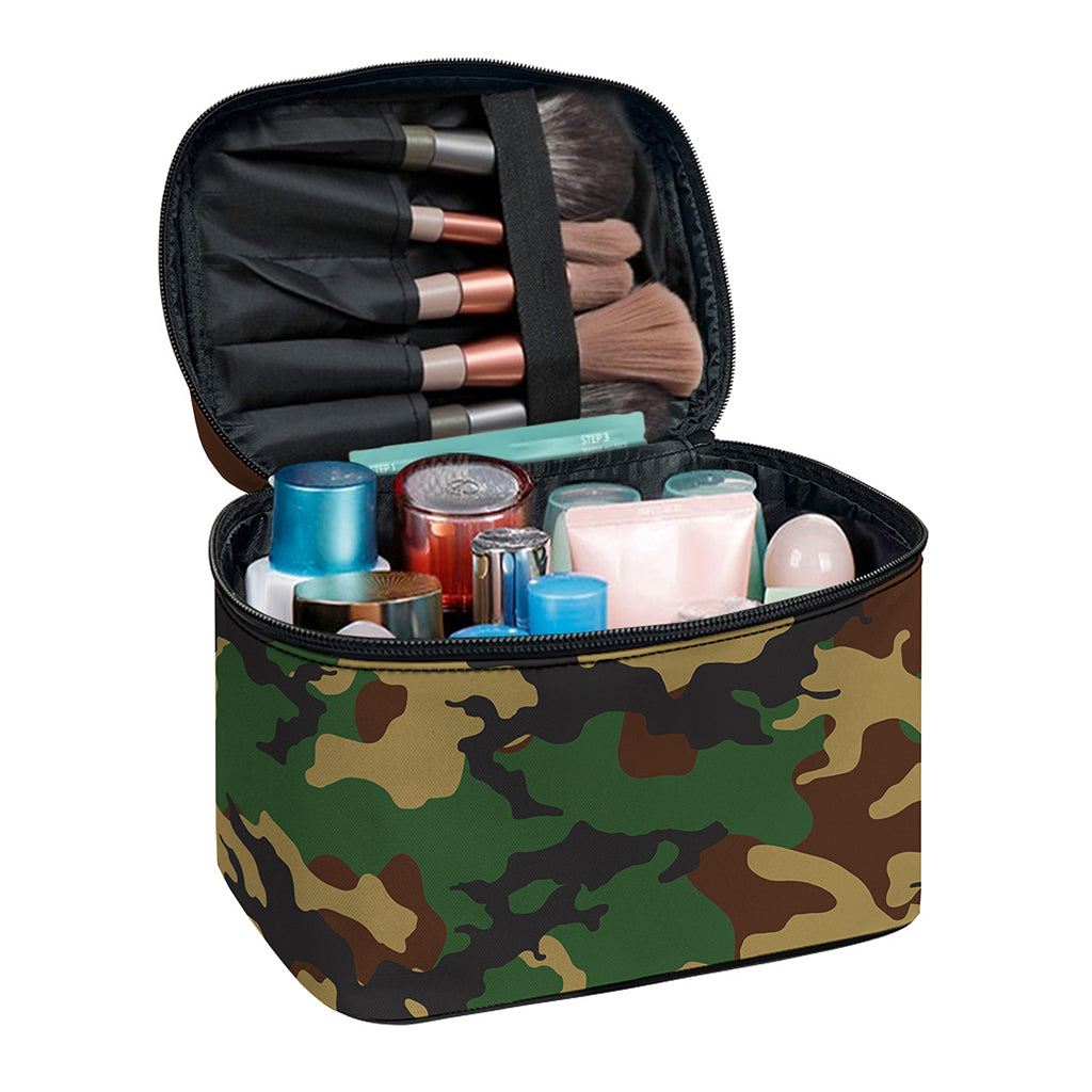 Green And Brown Camouflage Print Travel Makeup Bag