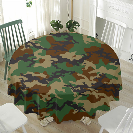Green And Brown Camouflage Print Waterproof Round Tablecloth