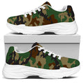 Green And Brown Camouflage Print White Chunky Shoes