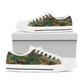 Green And Brown Camouflage Print White Low Top Sneakers