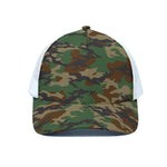 Green And Brown Camouflage Print White Mesh Trucker Cap