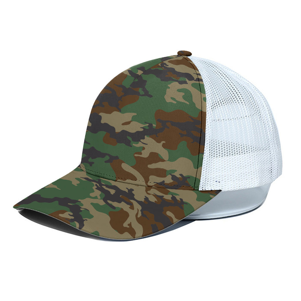 Green And Brown Camouflage Print White Mesh Trucker Cap