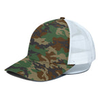 Green And Brown Camouflage Print White Mesh Trucker Cap