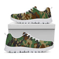 Green And Brown Camouflage Print White Running Shoes