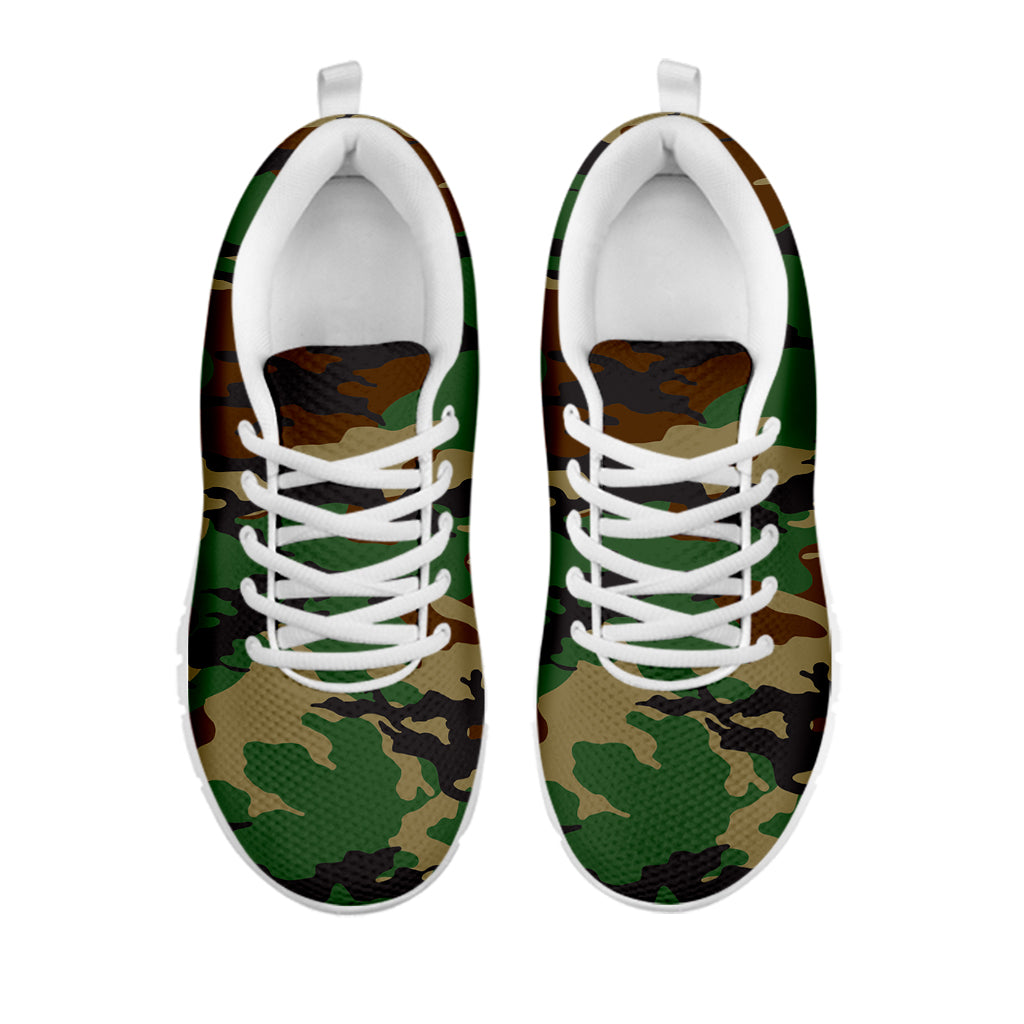Green And Brown Camouflage Print White Running Shoes