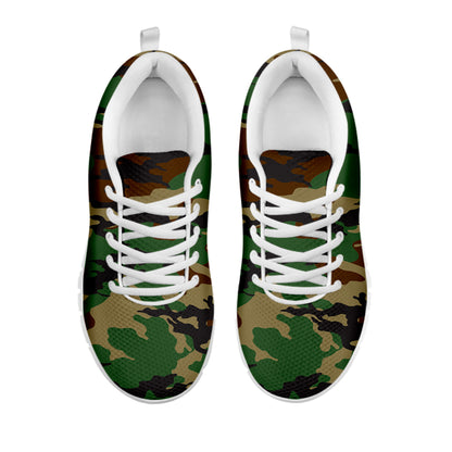 Green And Brown Camouflage Print White Running Shoes