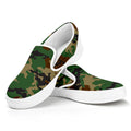 Green And Brown Camouflage Print White Slip On Sneakers