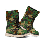 Green And Brown Camouflage Print Winter Boots