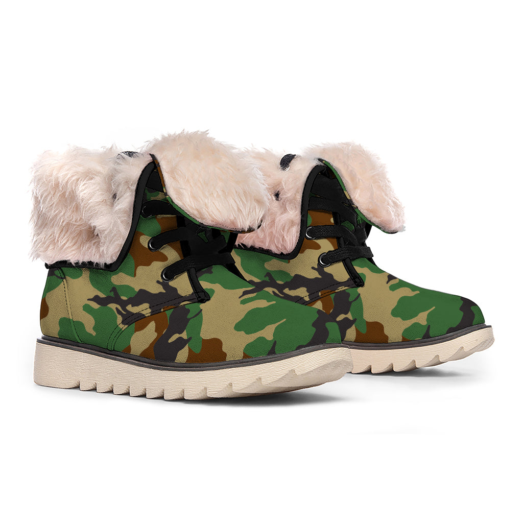 Green And Brown Camouflage Print Winter Boots