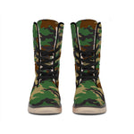 Green And Brown Camouflage Print Winter Boots