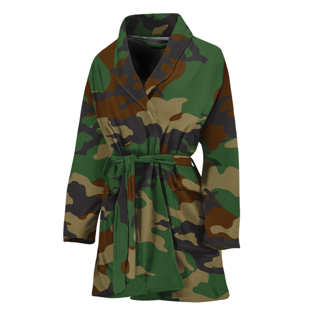 Green And Brown Camouflage Print Women's Bathrobe