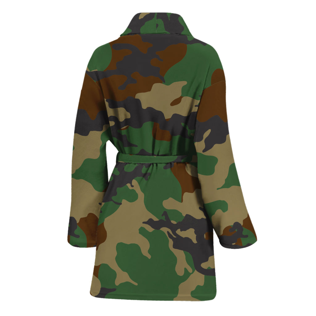 Green And Brown Camouflage Print Women's Bathrobe