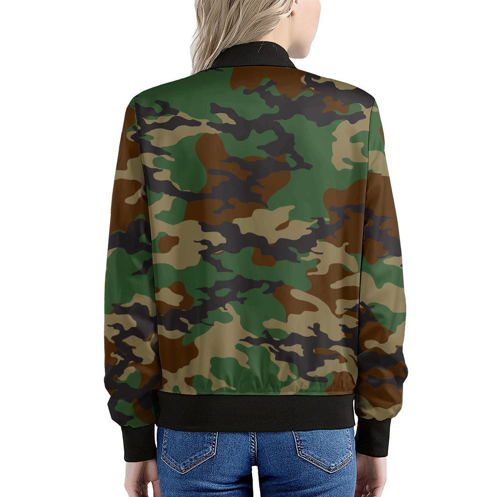 Green And Brown Camouflage Print Women's Bomber Jacket