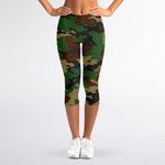 Green And Brown Camouflage Print Women's Capri Leggings