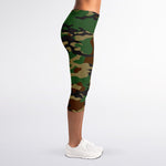 Green And Brown Camouflage Print Women's Capri Leggings
