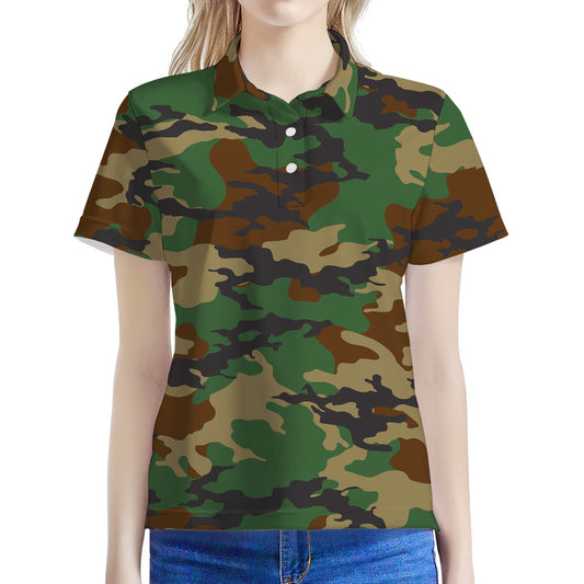 Green And Brown Camouflage Print Women's Polo Shirt