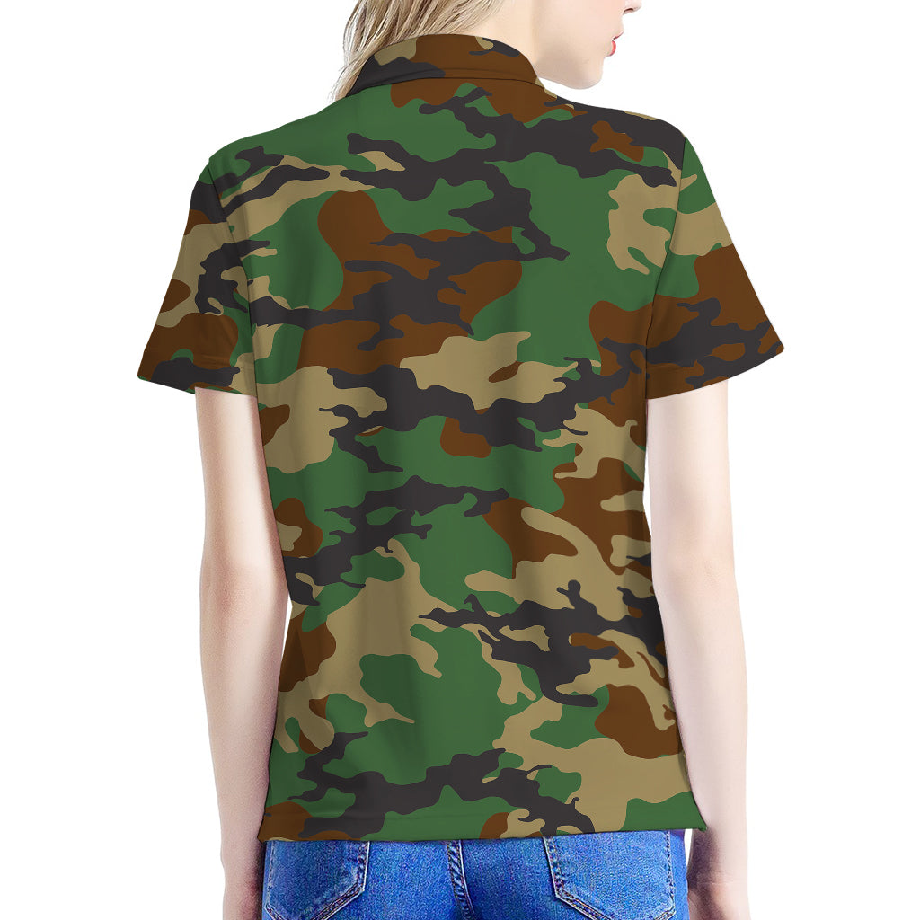 Green And Brown Camouflage Print Women's Polo Shirt