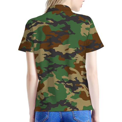 Green And Brown Camouflage Print Women's Polo Shirt