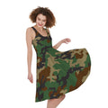 Green And Brown Camouflage Print Sleeveless Knee Length Dress